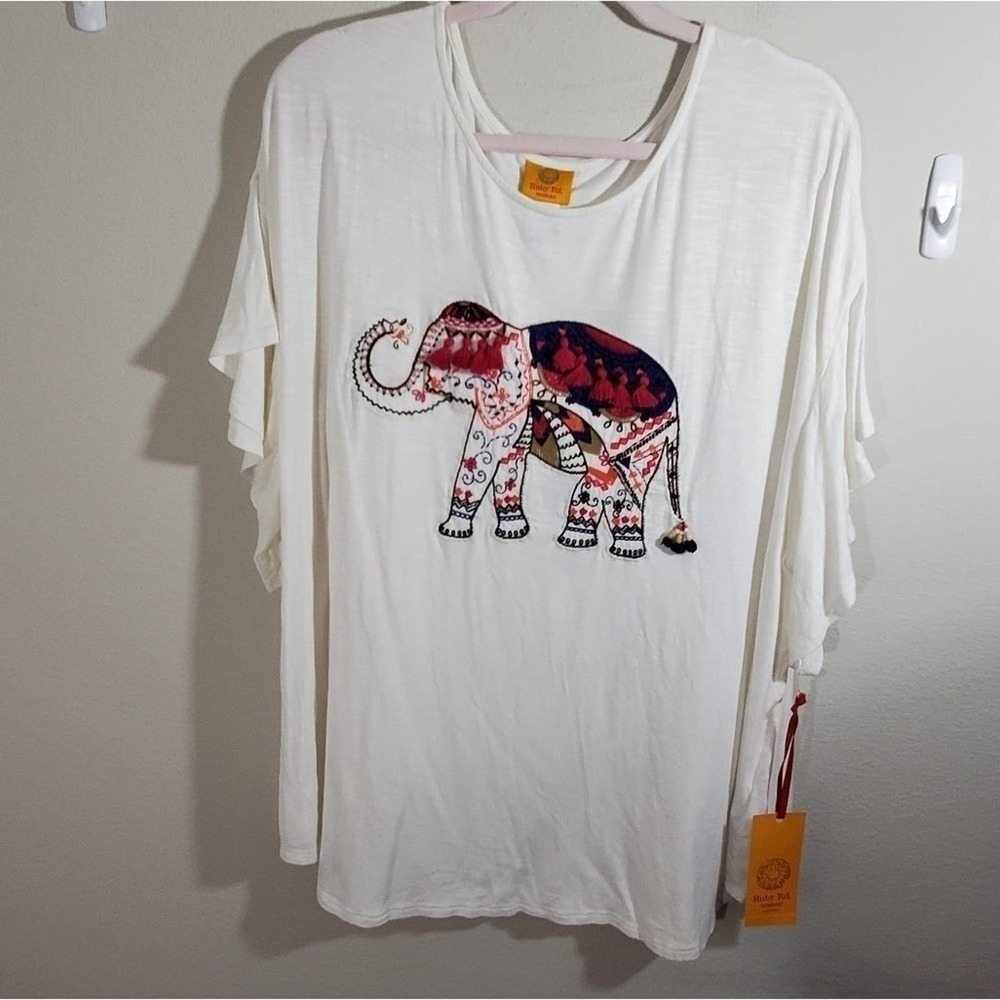 New embroidered tassle elephant soft shirt‎ plus 2X